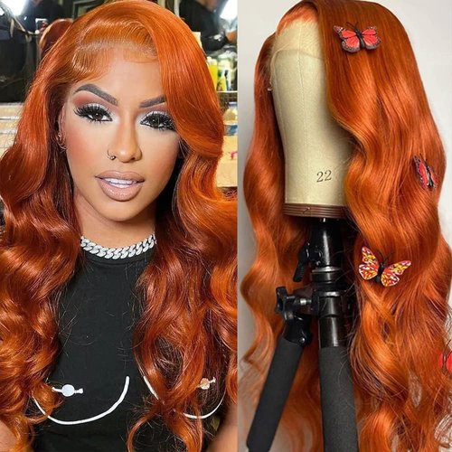 24Inch Ginger Lace Front Wigs Human Hair Pre Plucked 13x4 Body Wave Lace Frontal Wigs Human Hair 350# Colored Wigs Human Hair Ginger Body Wave Human Hair Wig Glueless Wigs for Women Ginger Orange Wig