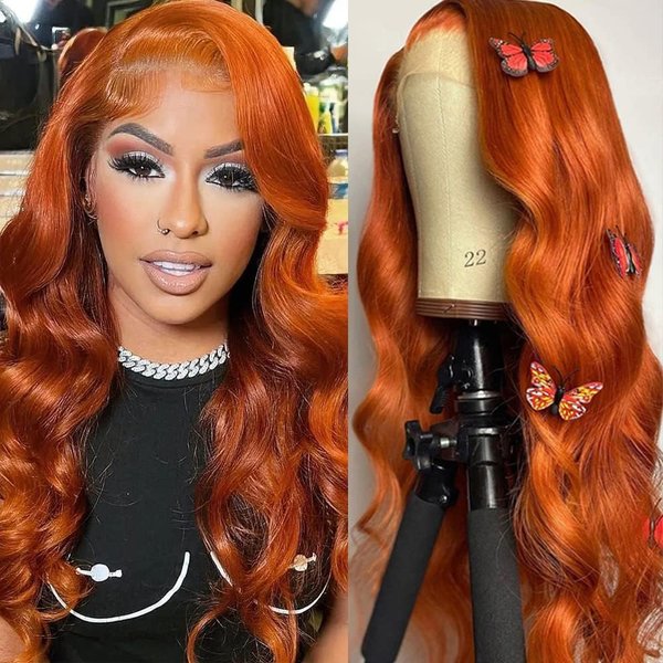 24Inch Ginger Lace Front Wigs Human Hair Pre Plucked 13x4 Body Wave Lace Frontal Wigs Human Hair 350# Colored Wigs Human Hair Ginger Body Wave Human Hair Wig Glueless Wigs for Women Ginger Orange Wig