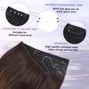 Halo Hair Extensions Real Human Hair Invisible Wire Hair Extensions with Transparent Wire Adjustable Size Removable Secure Clips in Straight Secret Hairpiece（80g,16Inch Dark Brown to Chestnut Brown）