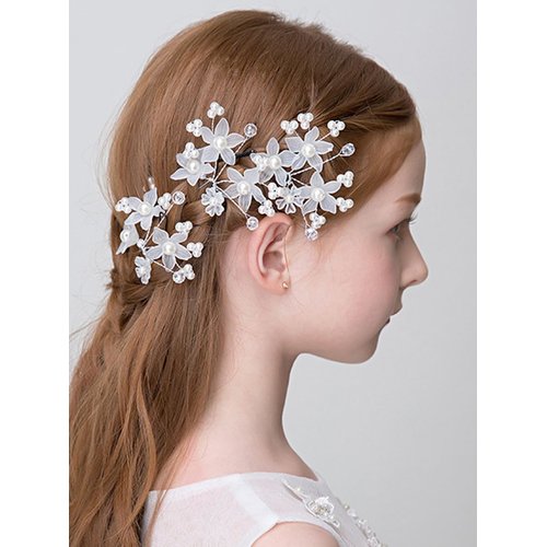 Denifery 3Pcs Pearl Flower Hair Pins Pearl Bridal Hair Pins Silver Wedding Hair Piece Wedding Hair Accessories for Bridesmaid and Flower Girls