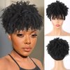 Aisaide Afro Kinky Curly Headband Wig Short Black Afro Wigs for Black Women Synthetic Kinky Curly Headband Wig with Bangs for Women Natural Afro Puff with Bangs Turban Wrap-Wig 4inch