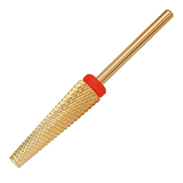 ERUIKA Super Long 5 in 1 Nail Drill Bits, Professional 3/32'' Carbide Tungsten Two Way Rotary Advanced Safety Bits, Fast Remove for Manicure Pedicure Cuticle Acrylic Nails (Gold, Fine-F)