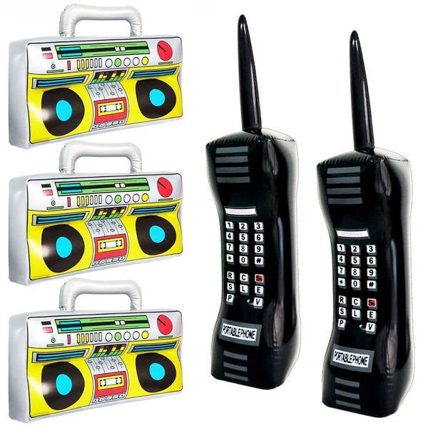 5 Pieces Inflatable Radio Boombox Inflatable Mobile Phone,Retro Mobile Phone for 80's 90's Party Decorations,Hip Hop Costume,Birthday Theme Party Photo