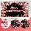 Happy Work Anniversary Decorations Rose Gold Happy Workiversary Banner Honeycomb Centerpieces Hanging Swirls Tissue Paper Pompoms Sash Set for Women Office Employee Worker Appreciation Party Supplies