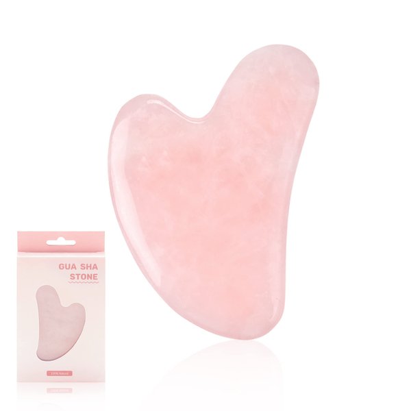 KONGDY Gua Sha Facial Tools,Natural Jade Rose Quartz Guasha Stone for Face Body Care,Promotes Lymphatic Drainage Shape Jawline Brightens Complexion Reduces Wrinkles Facial Massage Tools As Gifts
