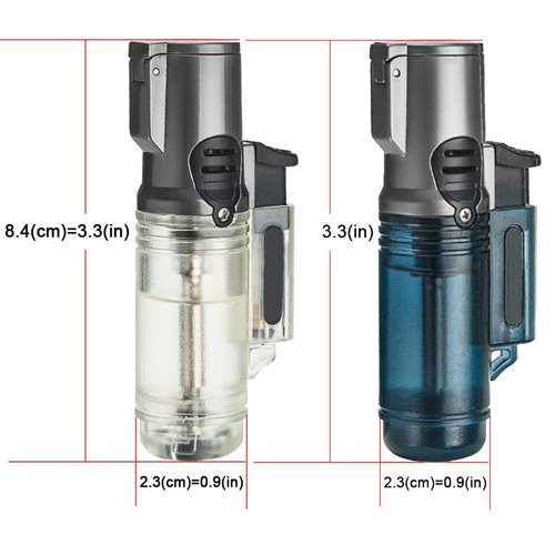 Larruping Outdoor Jet Torch Lighter Windproof Turbo Triple Flame Gas Butane Visible Window Refillable Cigar Cigarette Torch Lighter 2 Pack (without fuel)