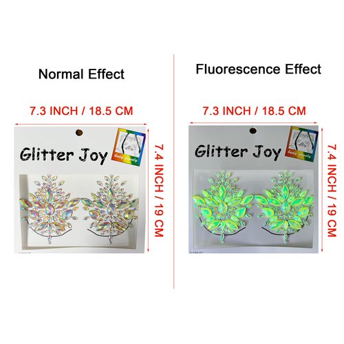Glow in The Dark Body Gems Stick on,Luminous Crystals Mermaid Body Jewery Glitter Women Makeup for Festival Rave Party Outfit, 2-Pack
