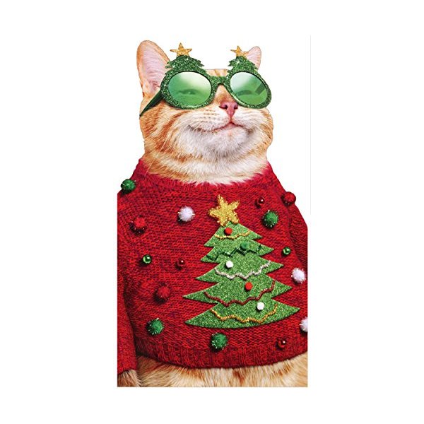 Cat in Ugly Christmas Sweater Avanti Little Big Funny/Humorous Christmas Card