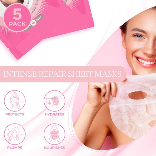 Repair Beauty Hyaluronic Acid & Vitamin E Sheet Face Mask - Plumps & Moisturizes Skin, Reduces Wrinkles & Fine Lines, Hydrating Sheet Mask - Cruelty Free Korean Skin Care For All Skin Types - 5 Masks