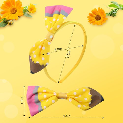 Back to School Headband - Cute Pencil Bow Hair Band for Girls - White Dots Yellow Pencil Bows Hair Hoop - Perfect First Day of School Hair Accessories for Students