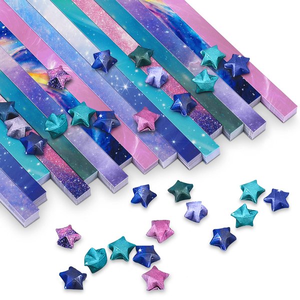 PAPERKIDDO 800 Sheets Origami Stars Paper 8 Different Designs of Beautiful Space Sky for Paper Arts Crafts Kids Luminous Starry Sky Grown-ups School Teachers Folding Origami Colorful Paper Strips