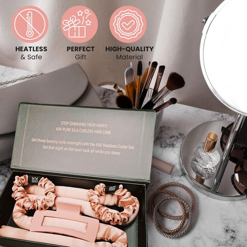 Silk Heatless Curling Rod Set | Hair Rollers for Heatless Curls | Mulberry Silk for Bouncy Voluminous Curls | Overnight Curls to Sleep in | Heatless Curling Rod Headband Hair Wrap Set-All Hair Types