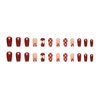 RikView Red Press on Nails Medium Fake Nails Coffin Nails with Hearts Design Glossy Full Cover Nails for Women 24 PCS