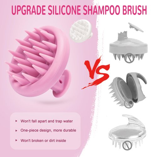 BABYSHEEP Silicone Scalp Massager Shampoo Brush for Shower,Removing Dandruff - 2pcs Scalp Scrubber for Wet or Dry Hair - Support Circulation & Hair Growth - for All Hair Types (White & Pink)