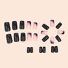 Press on Nails Medium Square Black False Nails Artificial Acrylic Nails Pink Glitter Powder Sequins Design French Fake Nails Full Cover Glossy Reusable Coffin Nails Glue on Nails for Women 24Pcs