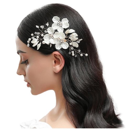 JKQBUX Sweet Elegant Bride Wedding Party Hair Clip Flower Bridal duckbill clip Hair Piece Crystal Side clips for Women Girls Leaf Hair Accessories