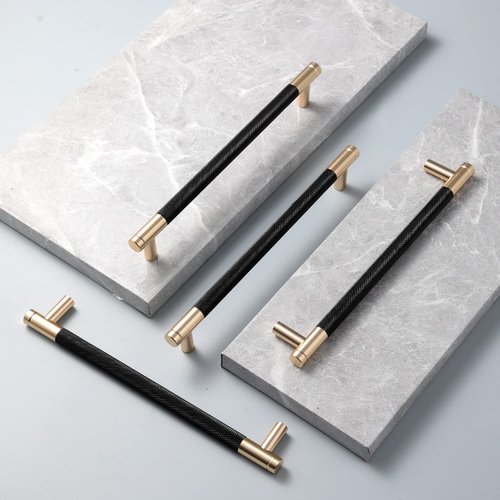 Ntresbonne 12 Pack 7 1/2 Inch 192 mm Barrel Cabinet Pulls Gold and Black Cupboard Aluminum Handles Drawer Pull Cabinet Handles