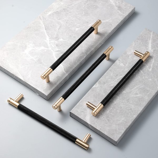 Ntresbonne 12 Pack 7 1/2 Inch 192 mm Barrel Cabinet Pulls Gold and Black Cupboard Aluminum Handles Drawer Pull Cabinet Handles
