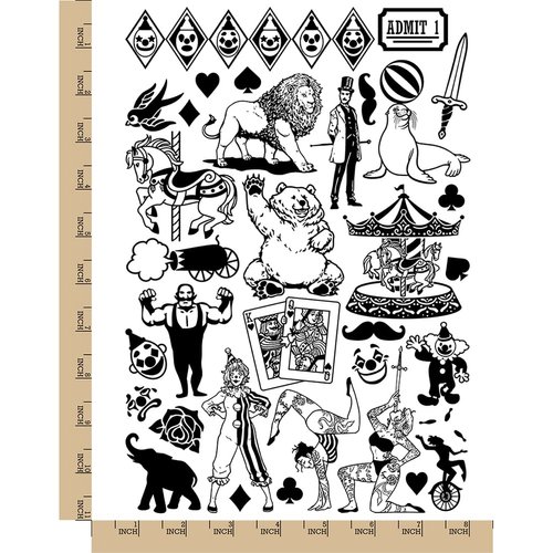 Circus Carnival Clowns Temporary Tattoo Water Resistant Fake Body Art Set Collection - Black (One Sheet)