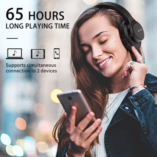 KVIDIO [Updated Bluetooth Headphones Over Ear, 65 Hours Playtime Wireless Headphones with Microphone,Foldable Lightweight Headset with Deep Bass,HiFi Stereo Sound for Travel Work Cellphone