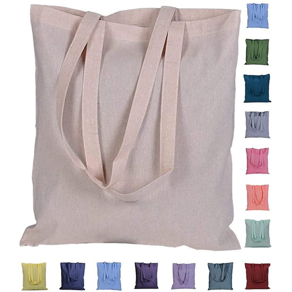 ATMOS GREEN 20 COLORS | 5 | 12 | 20 | 50 | 100 | 200 Pack 15 X 16 Inch NATURAL color Recycled Cotton tote bags eco friendly super strong great choice for schools promotion MADE in INDIA (5 Pack)