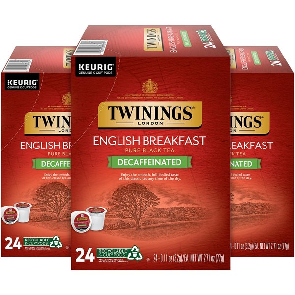 Twinings English Breakfast Tea K-Cups, Decaffeinated Black Tea - Lively and Refreshing Decaf Tea K-Cups for Keurig, 24 Count (Pack of 3)