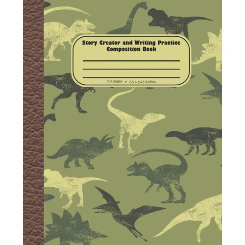 Dinosaur Story Creator and Writing Practice Composition Book: Vintage Style Dinosaur Kids Composition notebook, Handwriting Practice Book with Story Box, 120 pages, 7.5x9.25, Primary Ruled Lines
