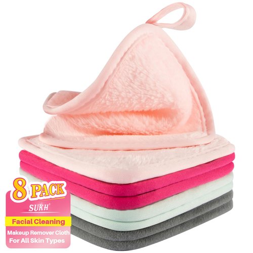 Sukh Makeup Remover Cloth - 8PCS Makeup Cloth Microfiber for Facial Cleaning 6" x 6" Reusable Face Wash Cloth for All Skin Types Face Wash Cloth Soft Makeup Towels Facial Cleansing Cloths for Women