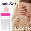 Press on Nail Square Medium Artificial Acrylic Nails Marble Pattern False Nails Gradient Flower Design French Fake Nails Full Cover Glossy Reusable Coffin Nails Glue on Nails for Women 24Pcs