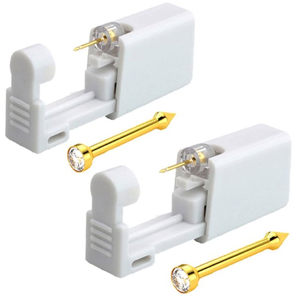 Self NOSE Piercing Gun Kits inside Yellow Gold Piercing Rings Disposable Safety 1/100 With Moment Tool With Ring Stud Pierce Kit GP201 (2 Pack)