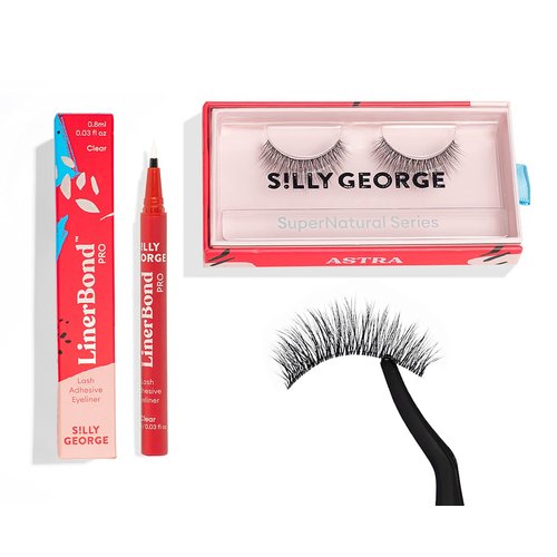 Silly George SuperNatural Series Starter Kit - Pretty Lashes with Adhesive Eyeliner | Clear Band gives Lashes Natural Look | Extra Strong Hold for False Eyelashes (Astra, LinerBond™ Clear)
