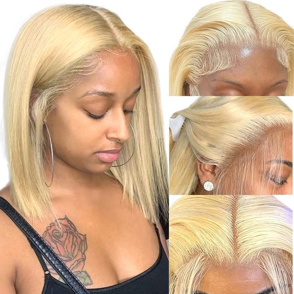 Blonde Bob Wig Human Hair 613 Lace Front Wig Human Hair 13x4 HD Lace Front Wigs Human Hair Pre Plucked Glueless Wigs 180% Density 12 Inch 613 Short Blonde Bob Wig Human Hair Wigs for Black Women