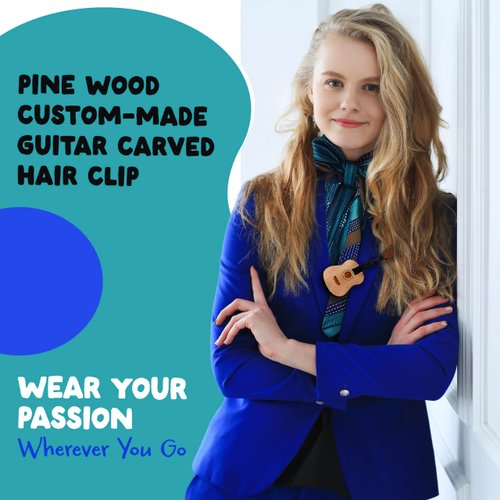 Abdo&FetnaGallery Handcrafted Carved Pine Wood Guitar Hair Clips - Hair Style Making, Hair Clips for Women and Girls, For Parties and Daily Wear Accessory, Brown and Black