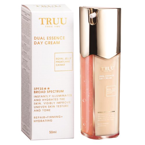 TRUU Dual Essence Royal Jelly Day Cream SPF35 – Hydrating and Firming with Royal Jelly, Proxylane, & Caviar – Anti-Aging, Moisturizing, UV Protection | 1.7 Fl. Oz
