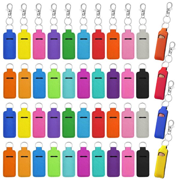 40 Pcs Lipstick Holder Keychain Lip Balm Sleeve Pouch with 40 Clip Portable Pocket Lip Balm Holder Keychain Colorful Lip Gloss Tube Holder Stocking Stuffers Gift for Women, 20 Colors