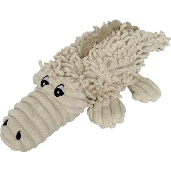 Petlou Durable Natural Nubby Plush Dog Toys with Squeaker and Crinkle Paper in Multi-Size (Natural Crocodile, 13 Inch)