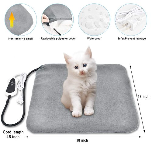 RIOGOO Pet Heating Pad, Upgraded Electric Dog Cat Heating Pad Indoor Waterproof, Auto Power Off (M: 18"x 18", Grey)