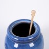 Cutiset Ceramic Honey Pot with Lid and Dipper, 20oz rustic Honey Jar (Blue)