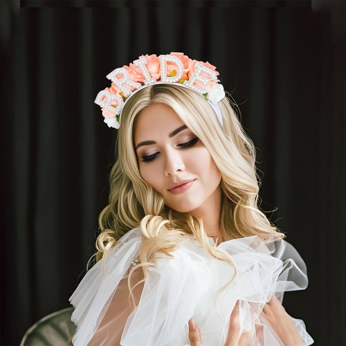 Wecoe Bride Headband Bachelorette Party Favors Party Decorations Champagne Rose Flower Headband Floral Crown Tiaras Women Bridal Shower Favors Engagement Bachelor Party Gifts Wedding Bride Accessories