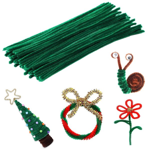 Moufhia 100 PCS Pipe Cleaners,Pipe Cleaners for Crafts,Pipe Cleaner Crafts,Chenille Stems for Craft Kids DIY Arts&Crafts Supplies (Dark Green 100)