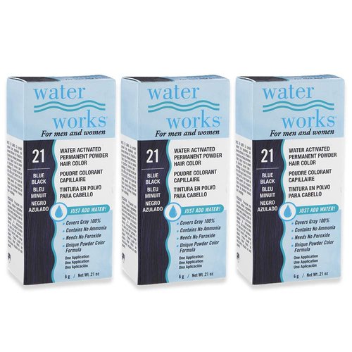 Water Works Powder Hair Color, Permanent, 3 packs (Blue Black)