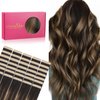 WENNALIFE Tape in Hair Extensions Human Hair, 40pcs 100g 16 inch Balayage Dark Brown Mixed Chestnut Brown Hair Extensions Real Human Hair Straight Tape in Extensions Invisible Human Hair Extensions