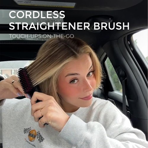 TYMO Porta Cordless Hair Straightener Brush, Portable Mini Straightening Brush for Travel, Negative Ion Hot Comb Hair Straightener for Women, Lightweight to Carry Out, USB Rechargeable, Anti-Scald