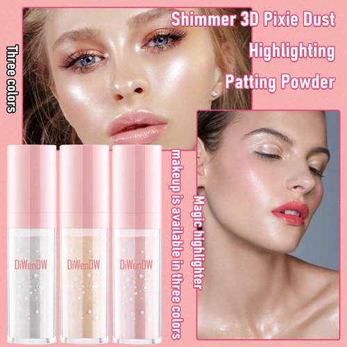 3 Colors Polvo De Hada Magic Highlighter Makeup Glitter Powder for Face & Eye,Shimmer Three-Dimensional Fairy Dust Highlight Patting Powder,Halloween Sparkling Body Contouring Highlight Makeup Stick