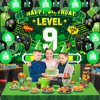 Level 9th Birthday Video Game Party Decorations Green Black Happy 9th Birthday Level Up Banner with 18Pcs Level 9 Game Theme Balloons for Boys Girls Game Party 9 Years Old Birthday Party Supplies