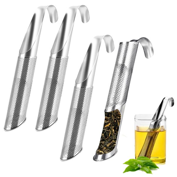 4PCS Stainless Steel Tea Diffuser Tea Infuser,Tea Strainers Pipe with Hanging Hook Handle,Fine Holes Tea Interval Diffuser for Loose Tea Leaf Coffee Herbs Spices