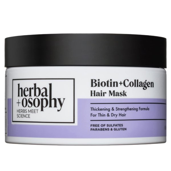 Herbalosophy Bitoin & Collagen Hair Mask – Thickening & Strengthening Formula for Thin & Dry Hair – Salon-Quality Haircare with Natural, Healthy Ingredients. Vegan. Sulfate & Paraben Free. 8.5oz