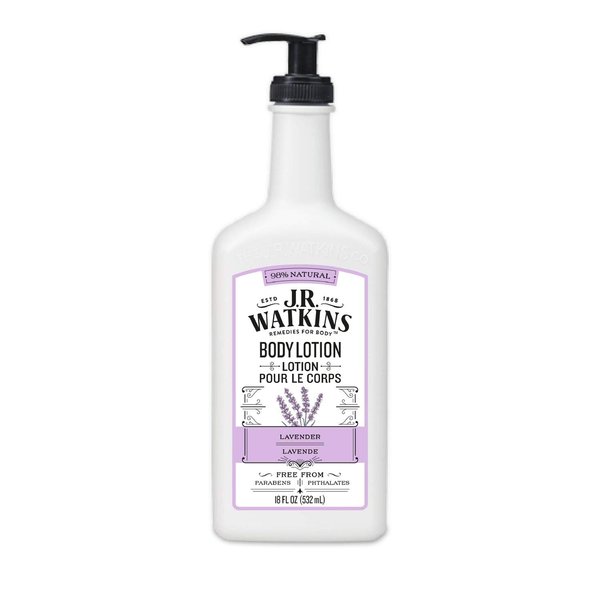 J.R. Watkins Daily Moisturizing Lotion – Body Cream in Pump Dispenser – Hydrating Skin Cream Made with Shea Butter, Cocoa Butter, Coconut Oil & Vitamin E, Lavender, 18 fl oz
