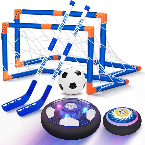 Hot Bee Hover Soccer Ball, 3-in-1 Indoor and Outdoor Soccer Ball, Hover Hockey Set for Kids Ages 3 4 5 6 7 8-12, Rechargeable LED Birthday Gift Soccer Games Toys for Boys