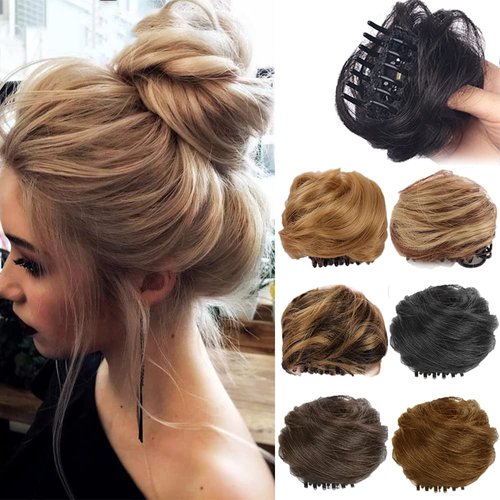 olacare 2PC Synthetic Messy Curly Claw Hair Bun Chignon Hair Extensions Scrunchy Fake False Hair With Tail for Women Hairpieces